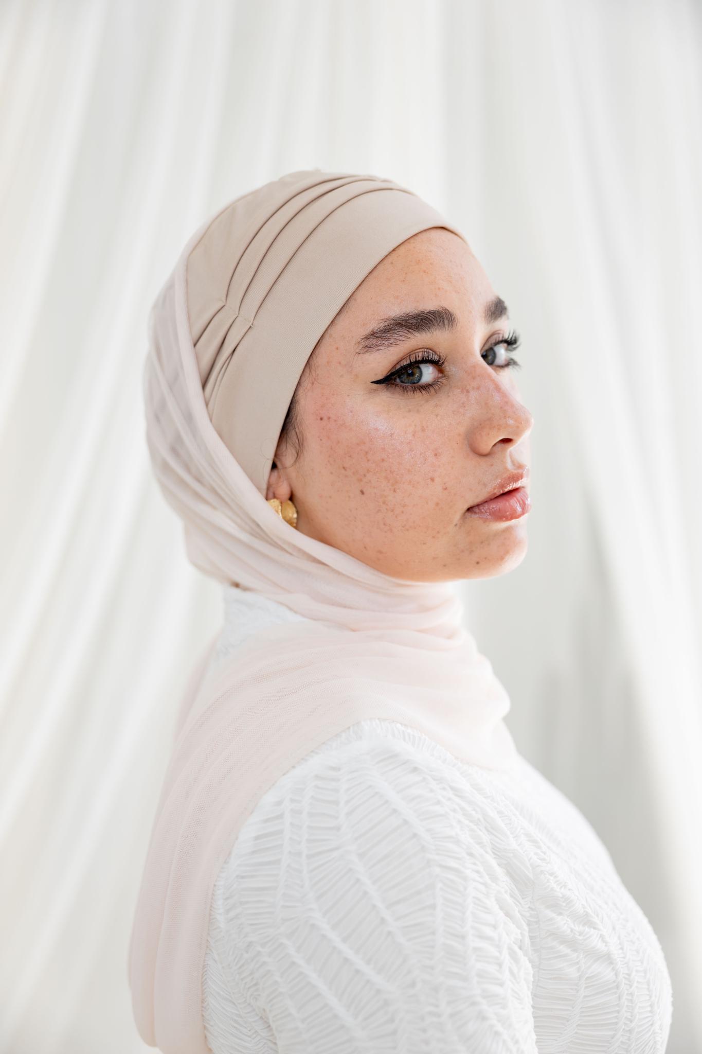Ruffled Beige Swim Bonnet