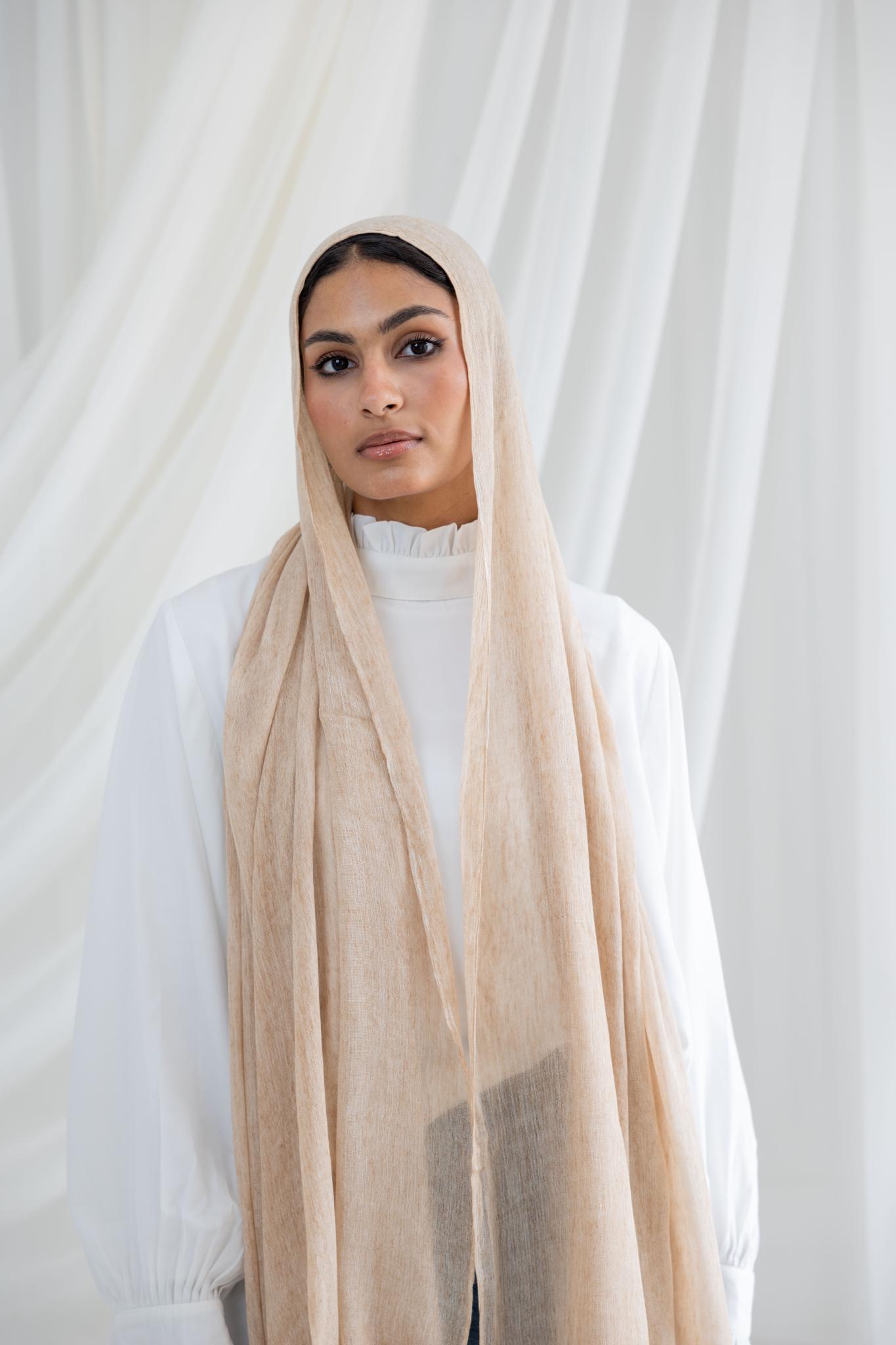 Beige Messy Chiffon Scarf