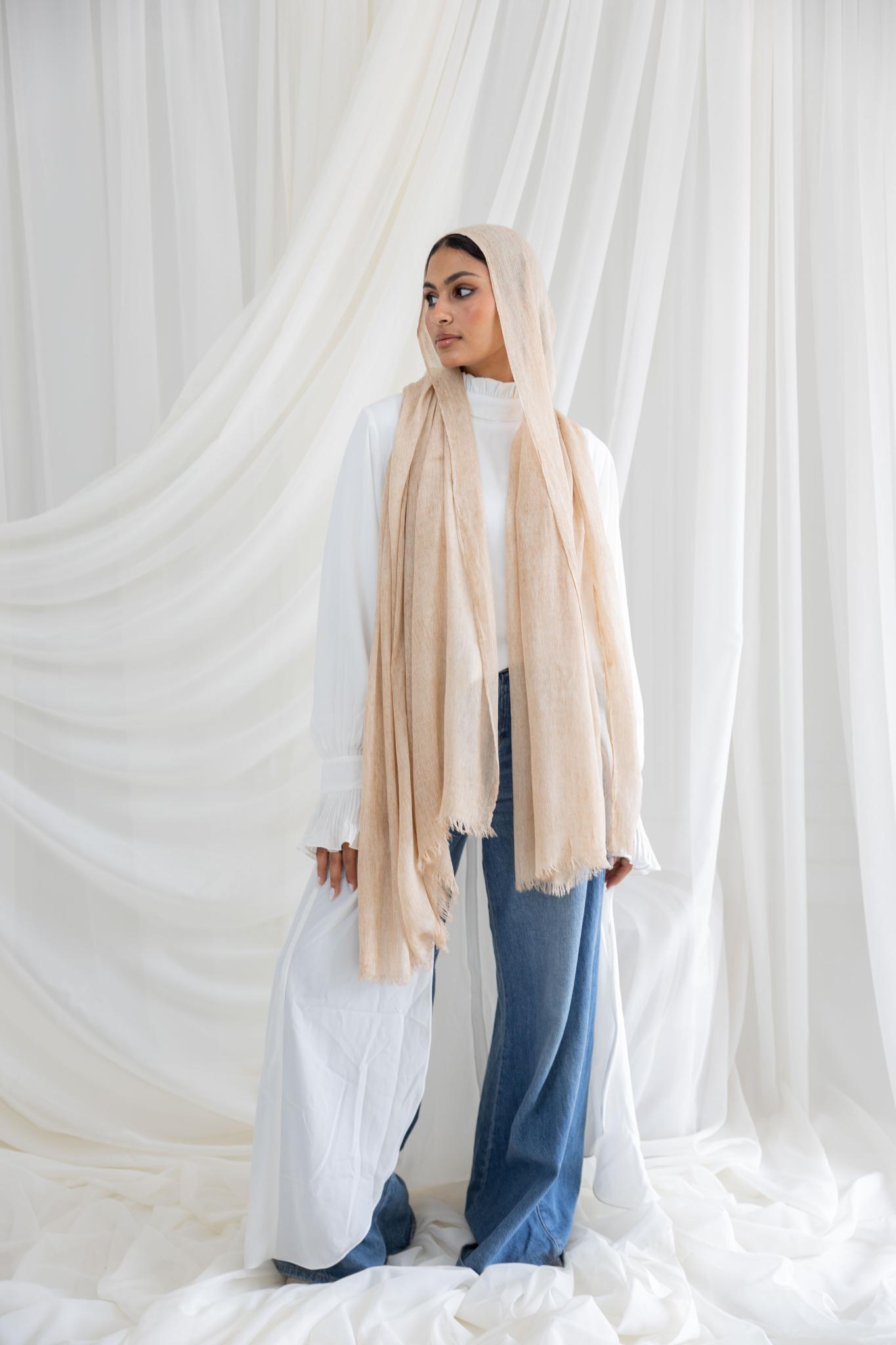 Beige Messy Chiffon Scarf