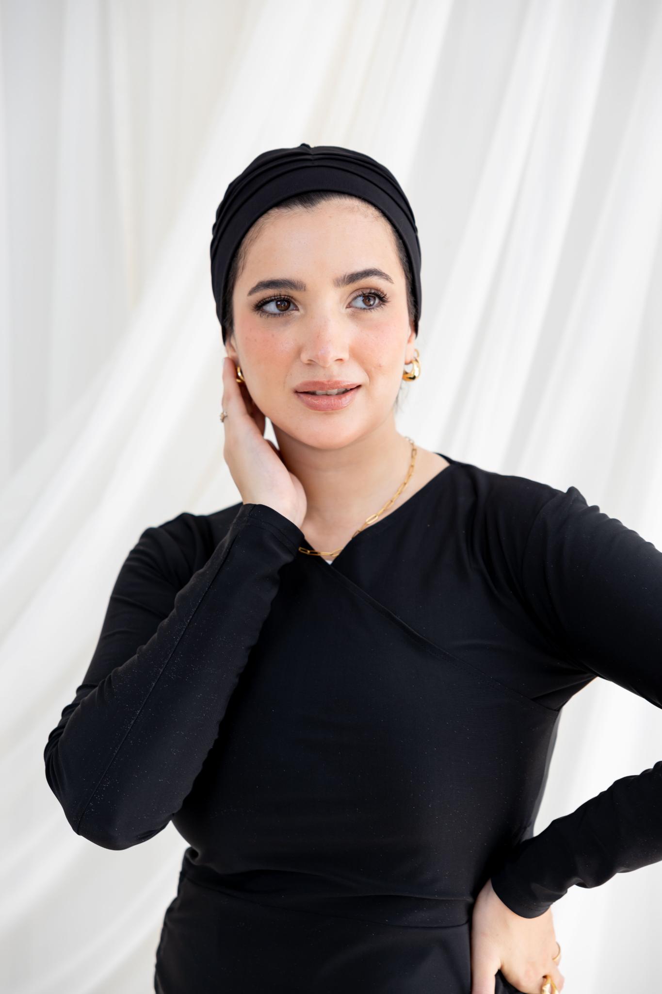 Ruffled Black Swim Hijab