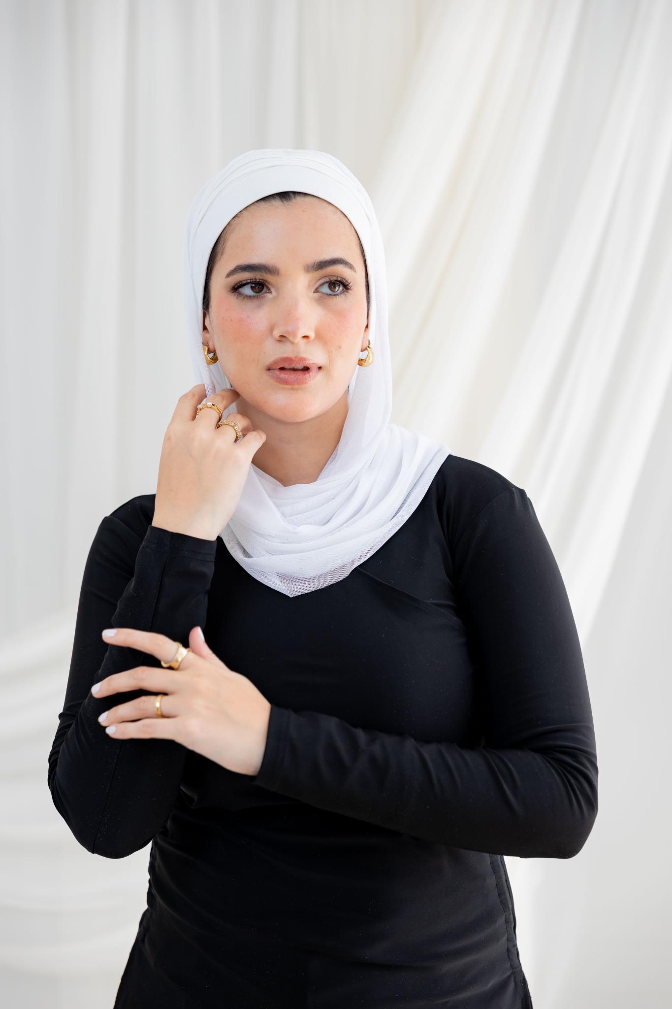 Ruffled Off White Swim Hijab