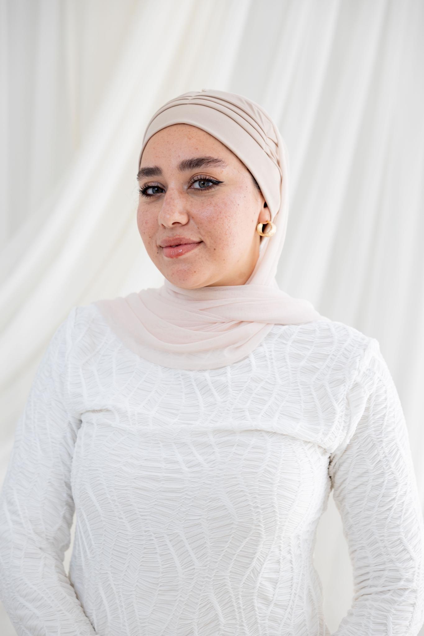 Ruffled Beige Swim Bonnet