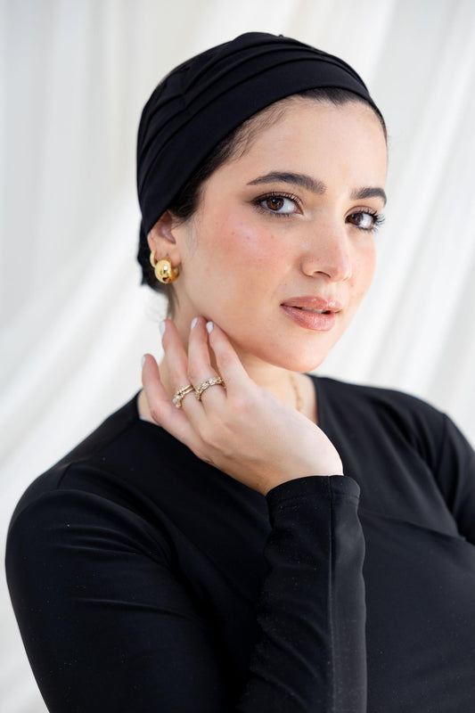 Ruffled Black Swim Hijab