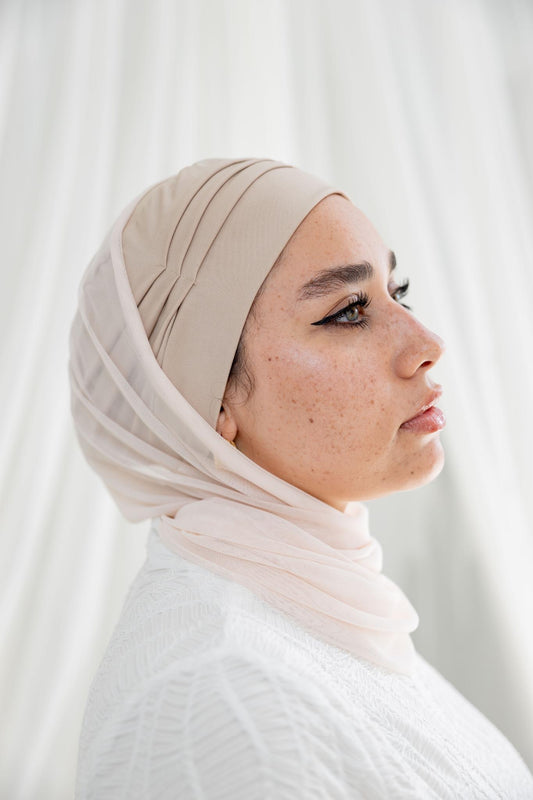 Ruffled Beige Swim Bonnet