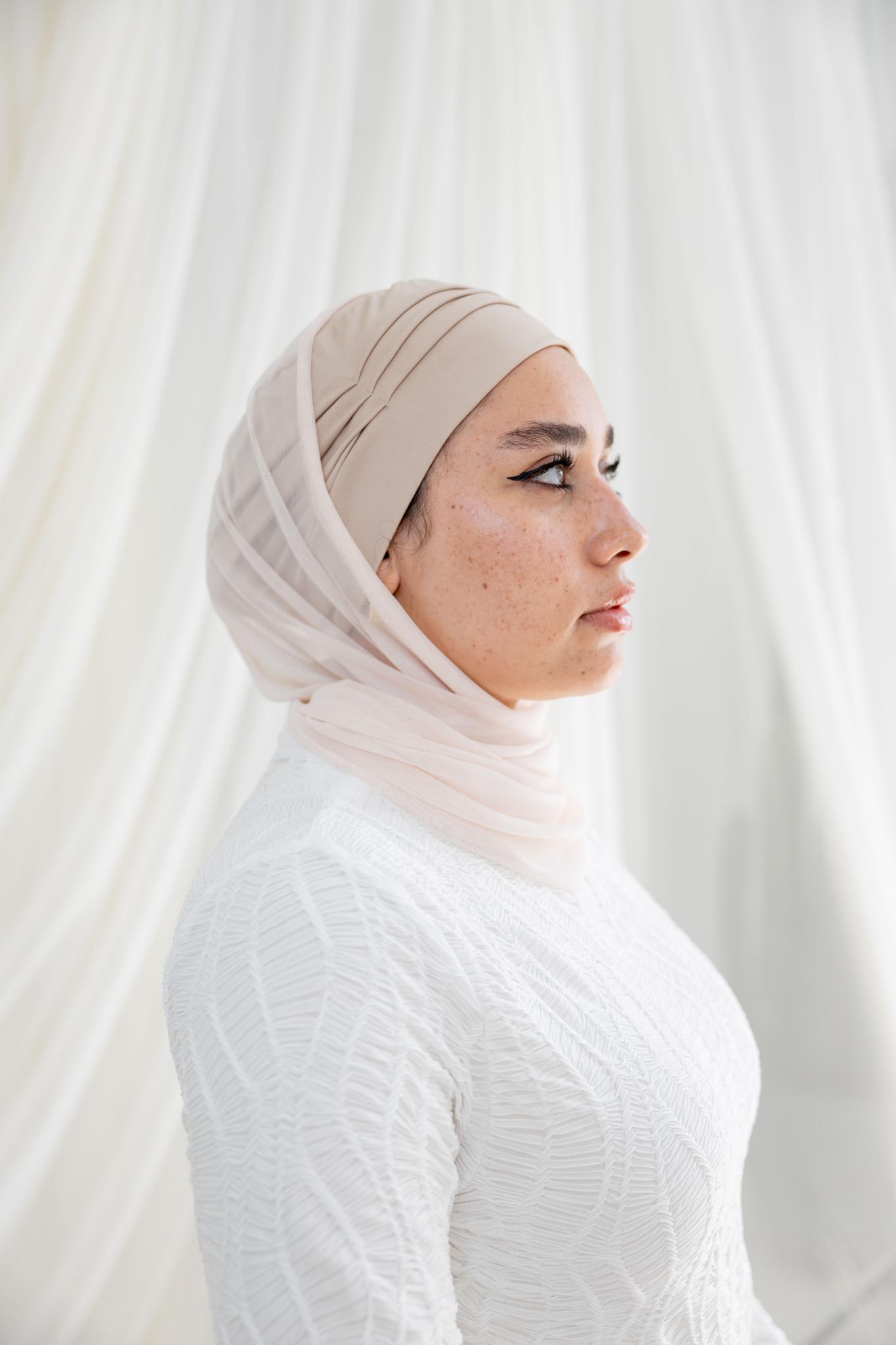 Ruffled Beige Swim Bonnet