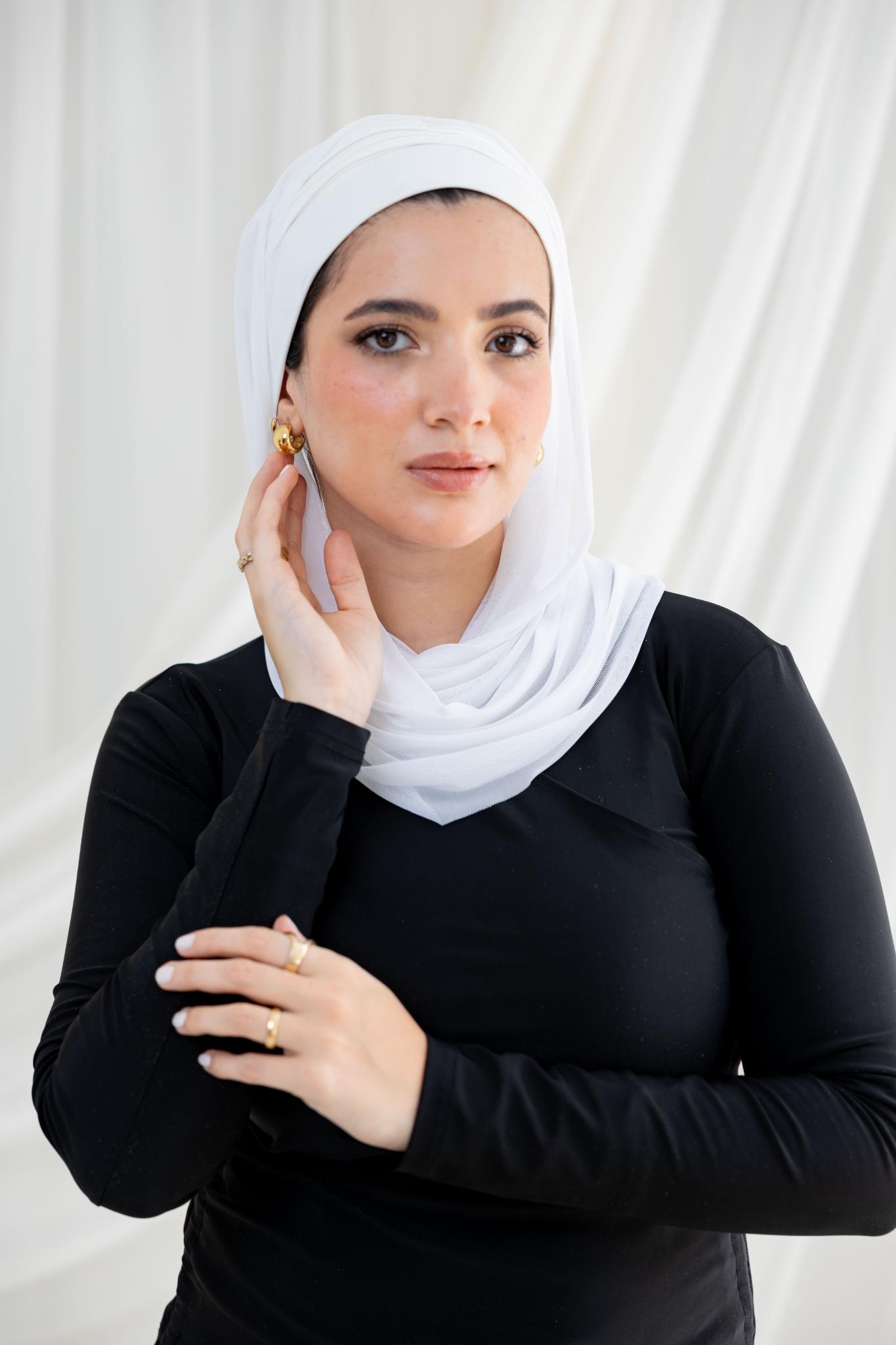 Ruffled Off White Swim Hijab