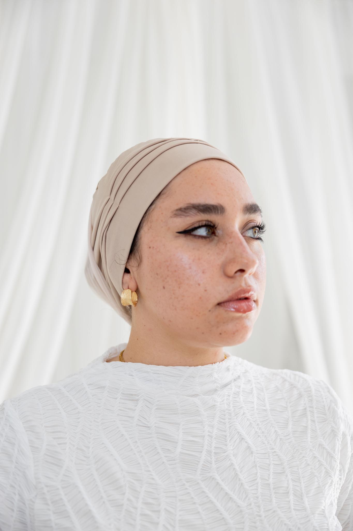 Ruffled Beige Swim Bonnet