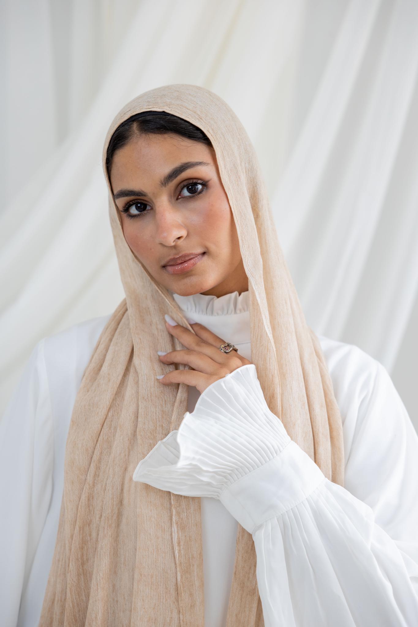 Beige Messy Chiffon Scarf