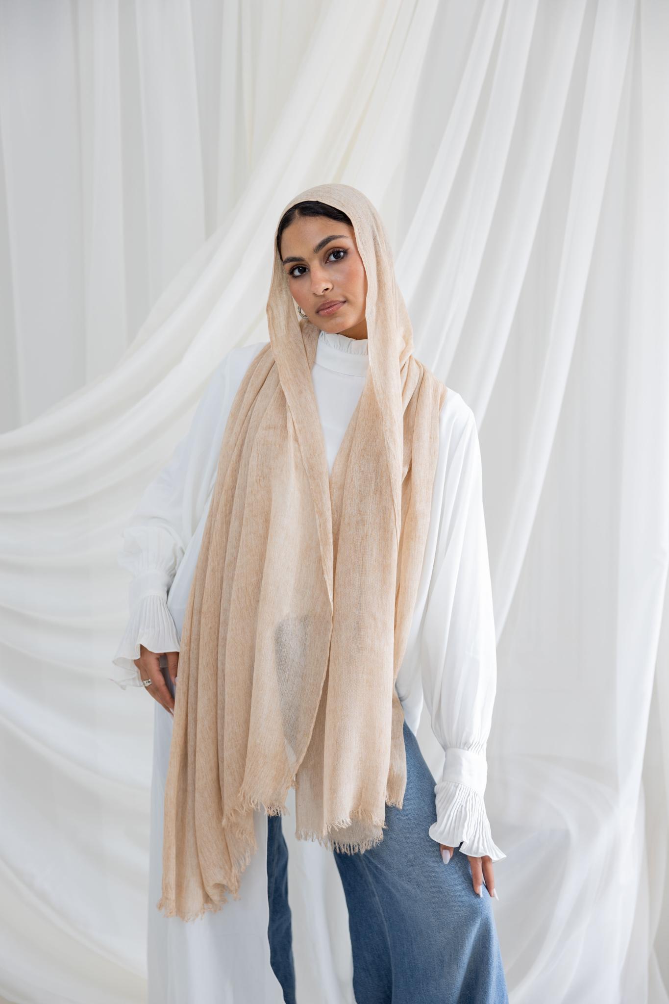 Beige Messy Chiffon Scarf