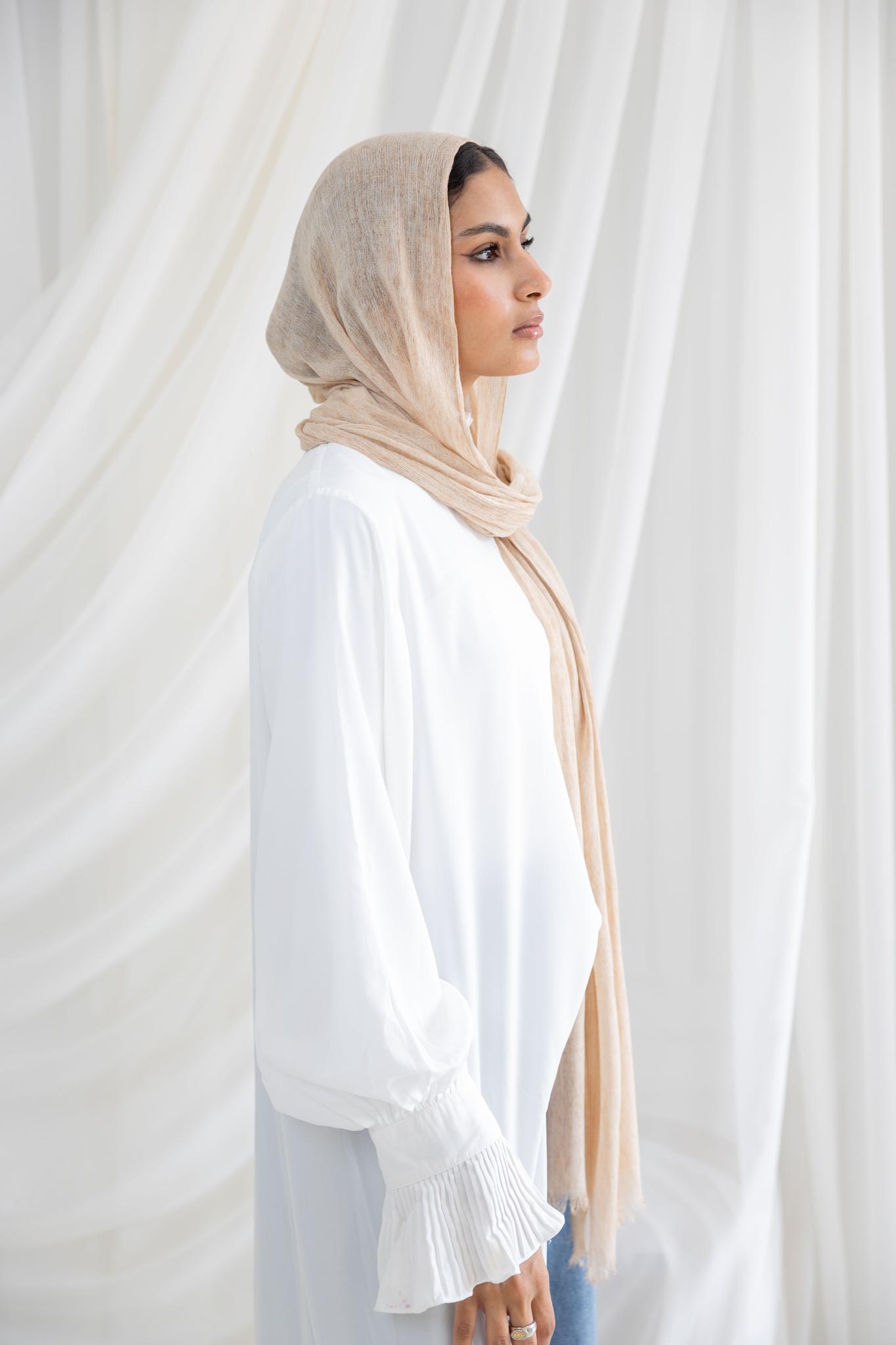 Beige Messy Chiffon Scarf