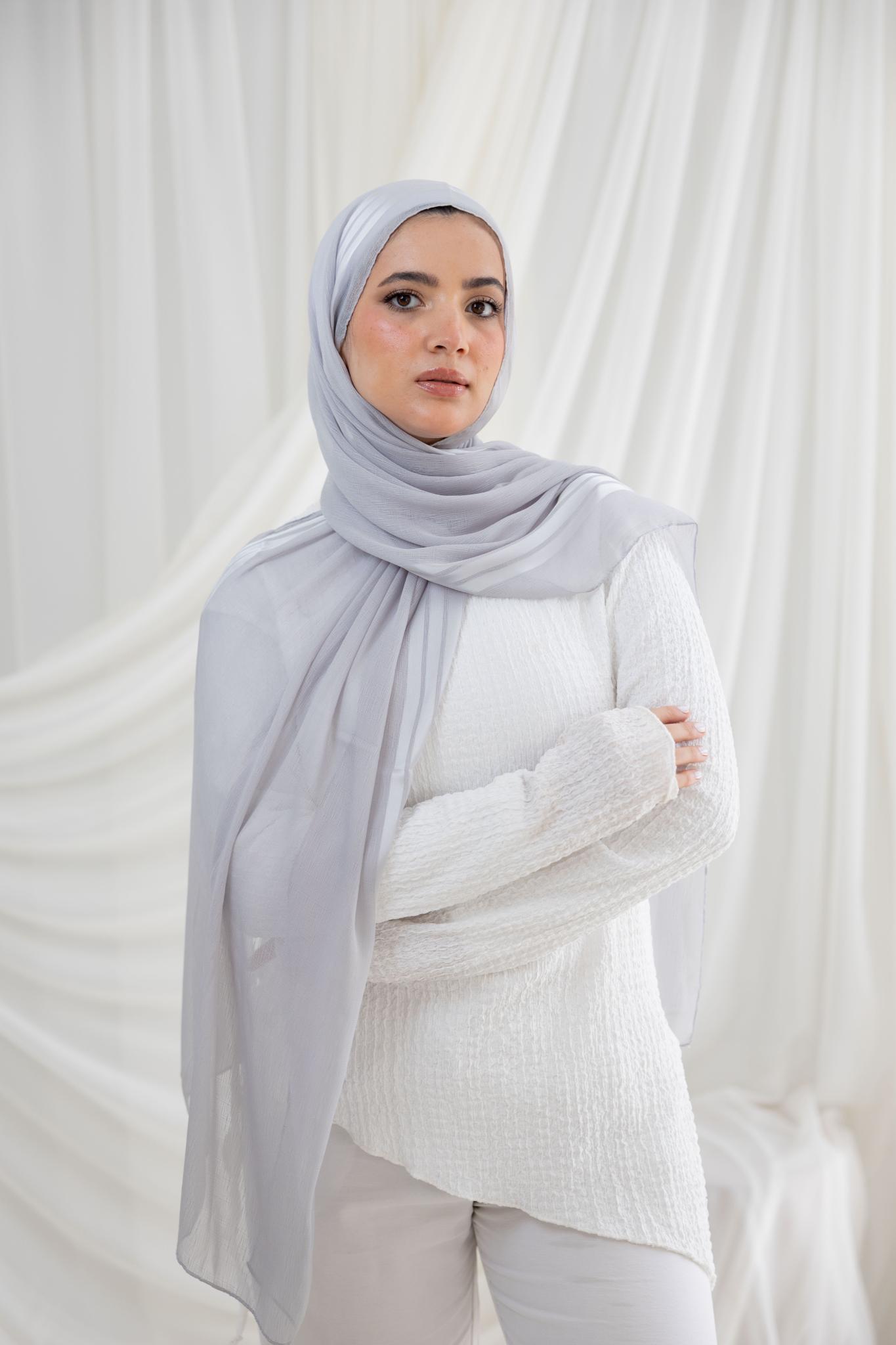 Light Grey Crinkle Chiffon