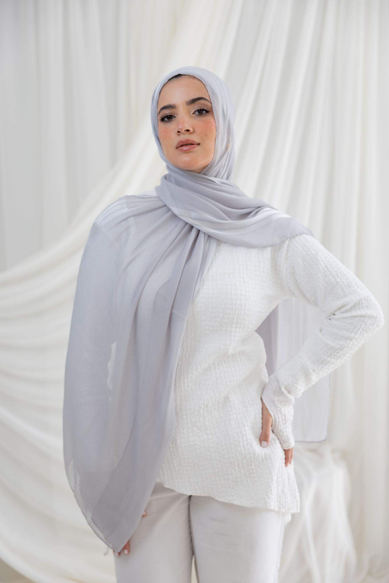 Light Grey Crinkle Chiffon