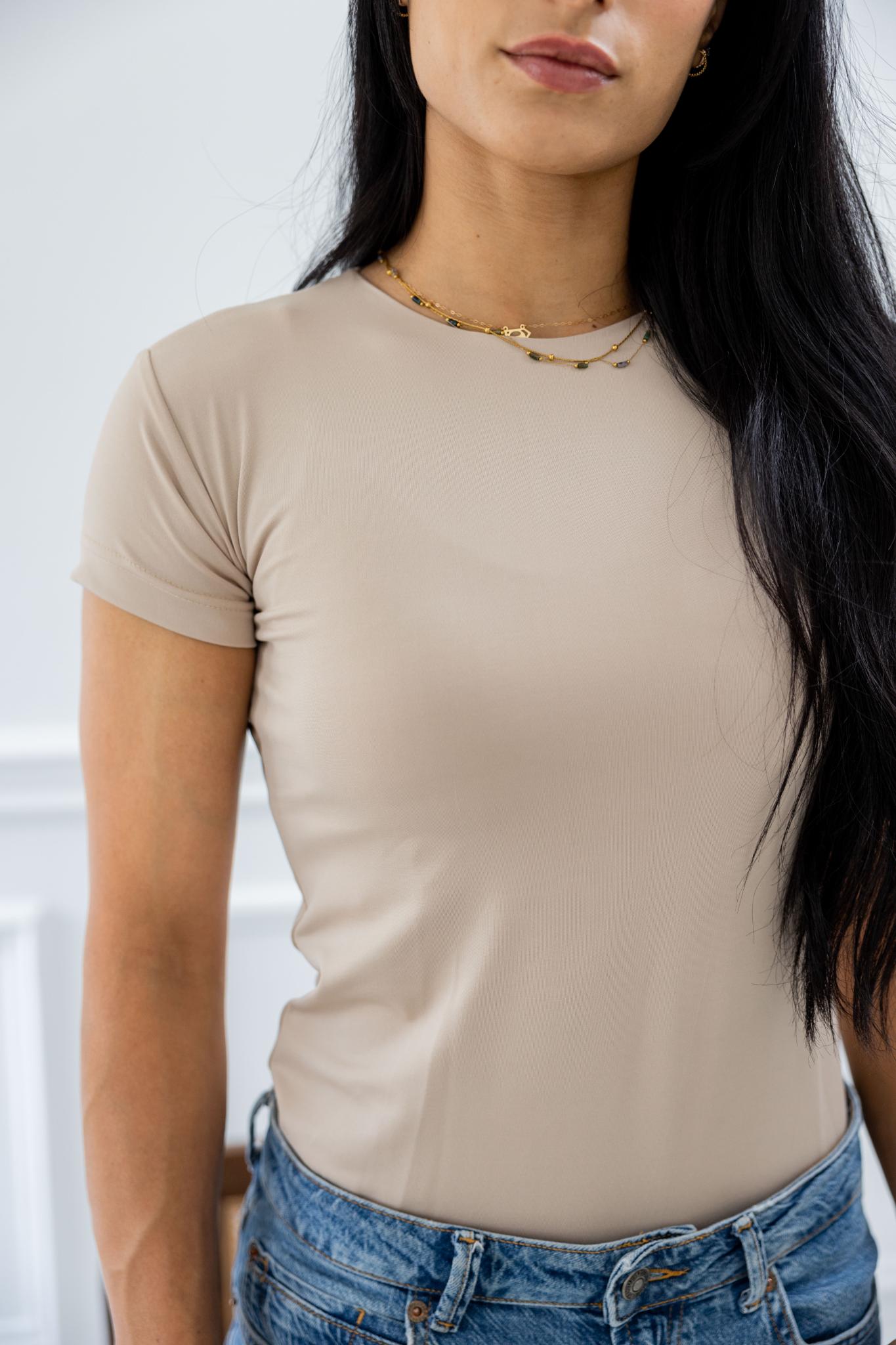 Basic Beige Half Sleeve Shirt